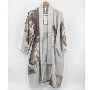 NWT MarlaWynne Kimono Duster Large Black White Brushstroke Floral Open Lagenlook